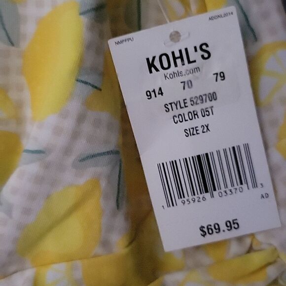 $70 NEW LEMON PRINT 2X STRETCH YELLOW MIDI DRESS LIFE GIVES YOU LEMONS NWT - Picture 9 of 9